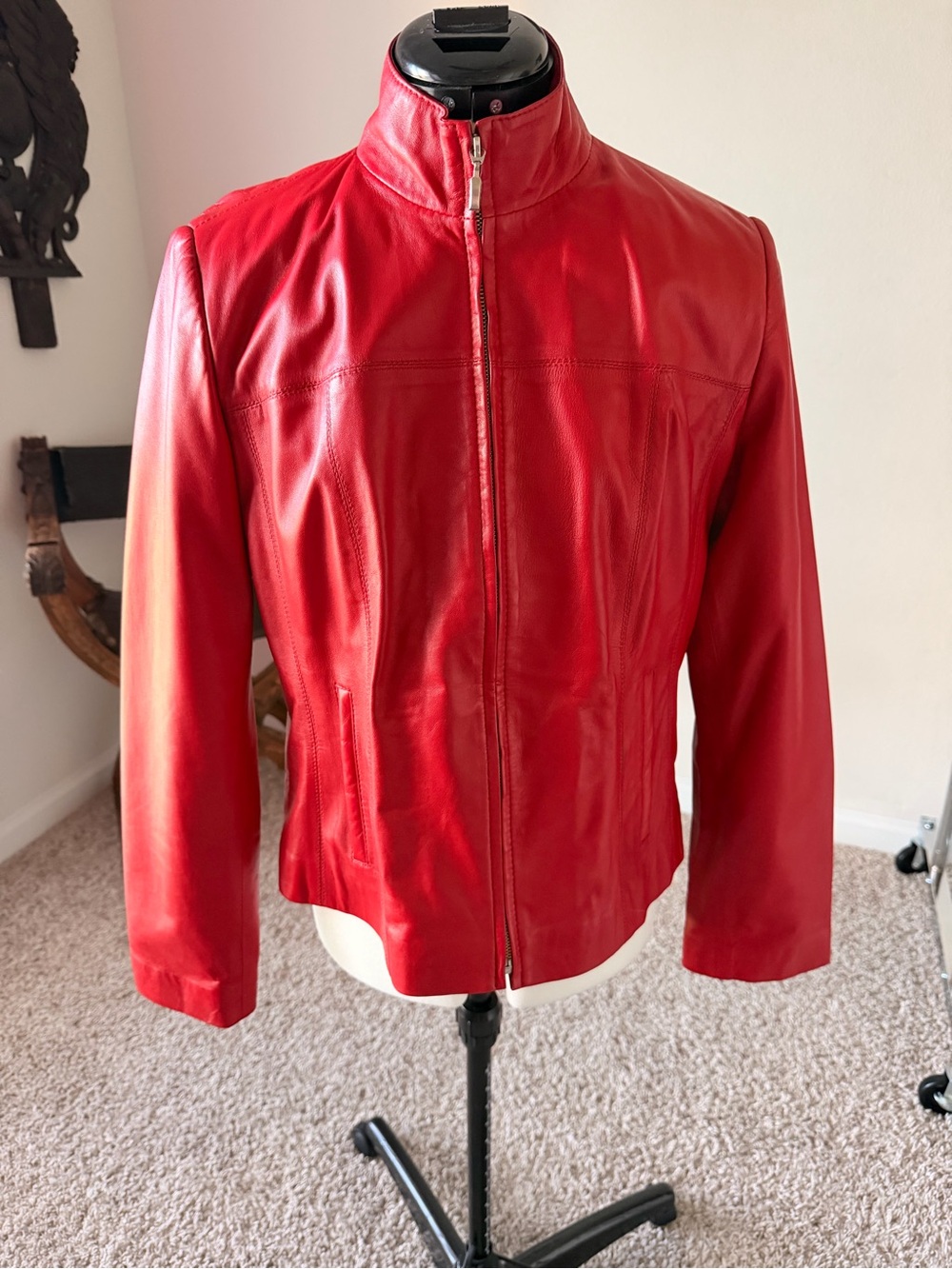 Red lamb skin leather jacket